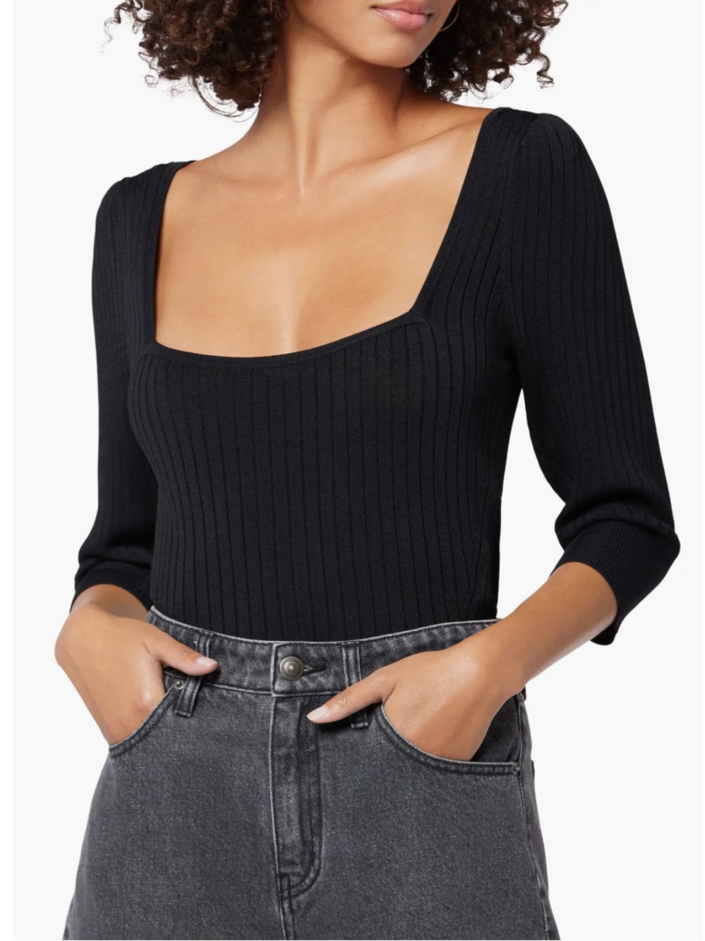 Joie Isa Square Neck Rib Stitch Top